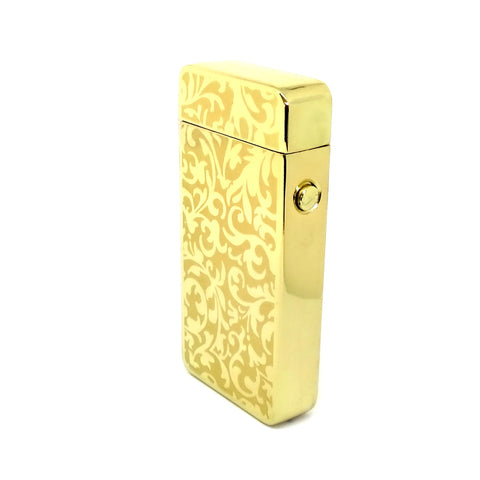 USB Rechargeable Gold Damask Dual Plasma Arc Lighter with Side Button