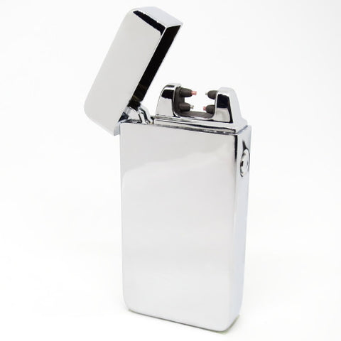 USB Rechargeable Ice Silver Chrome Dual Plasma Arc Lighter with Side Button