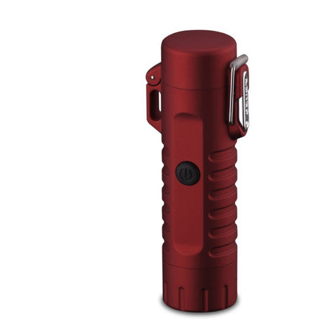 Red Tactical Waterproof Dual Arc Lighter with LED Tri-Phase Flashlight