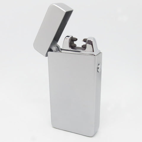 USB Rechargeable Satin Silver Dual Plasma Arc Lighter with Side Button